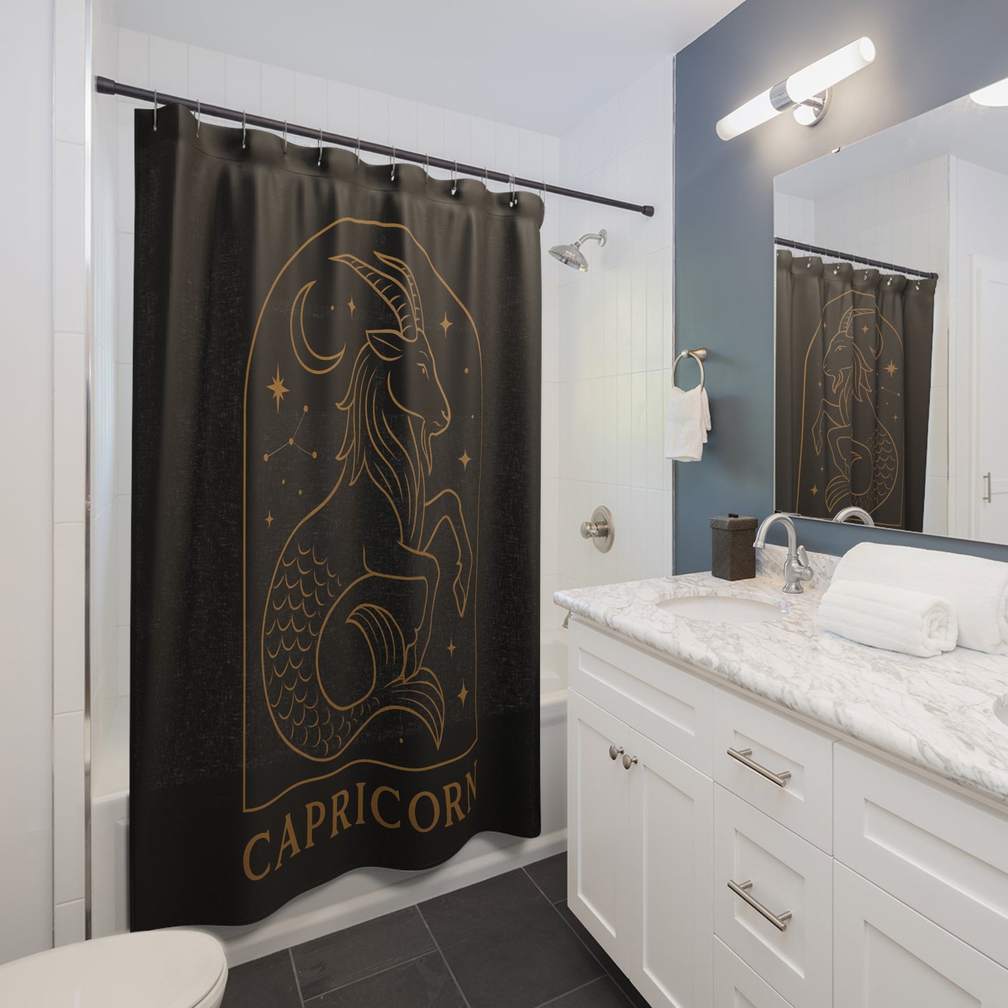 Capricorn Zodiac Shower Curtain, Astrological Home Decor, Stylish Bathroom Accessory, Celestial Gift