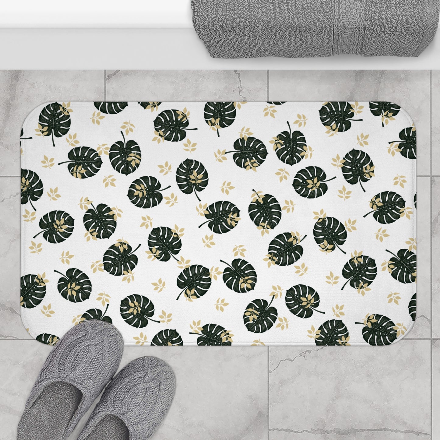 Tropical Leaf Bath Mat, Soft Bathroom Rug, Plant Lover Decor, Boho Home Accessory, Gifts for Housewarming, Beach Vibes
