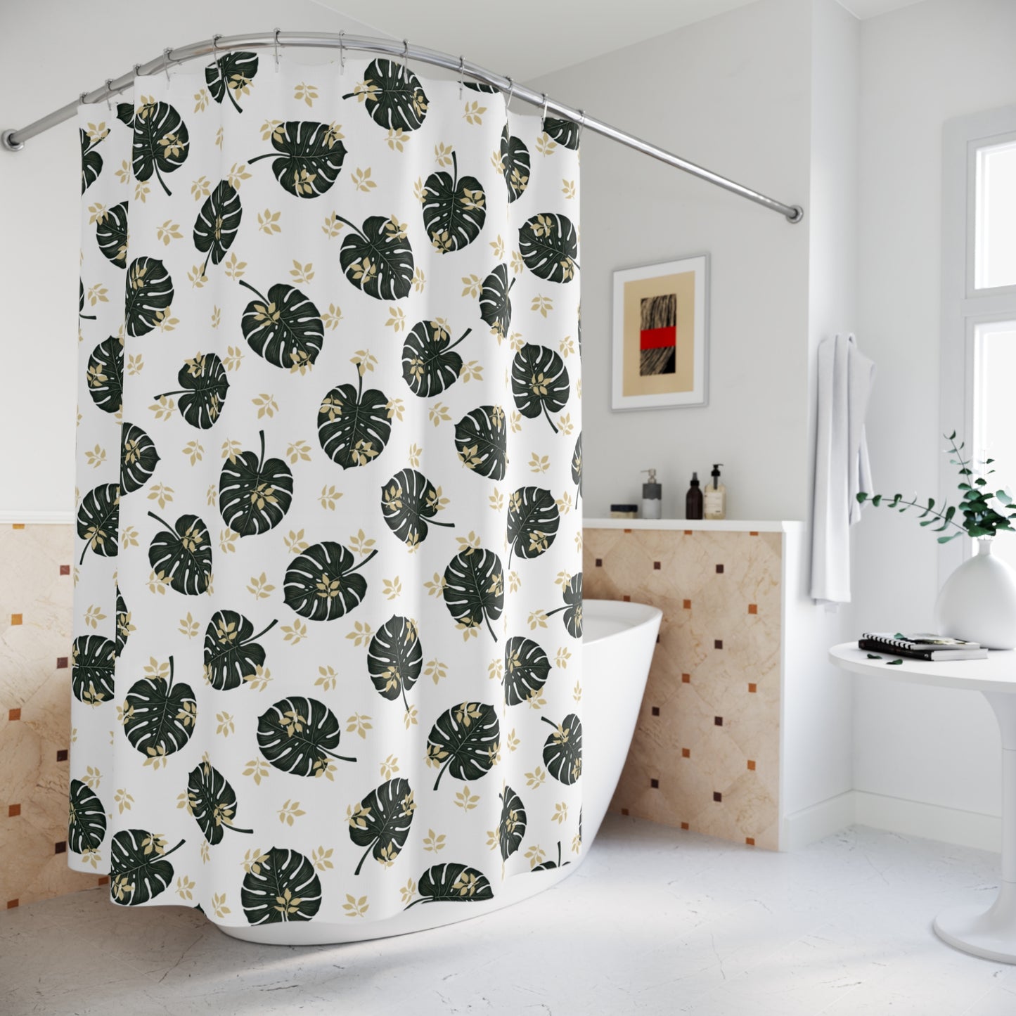 Tropical Leaf Shower Curtain – Modern Bathroom Decor, Botanical Shower Curtain, Housewarming Gift, Tropical Home Vibes, Nature Inspired