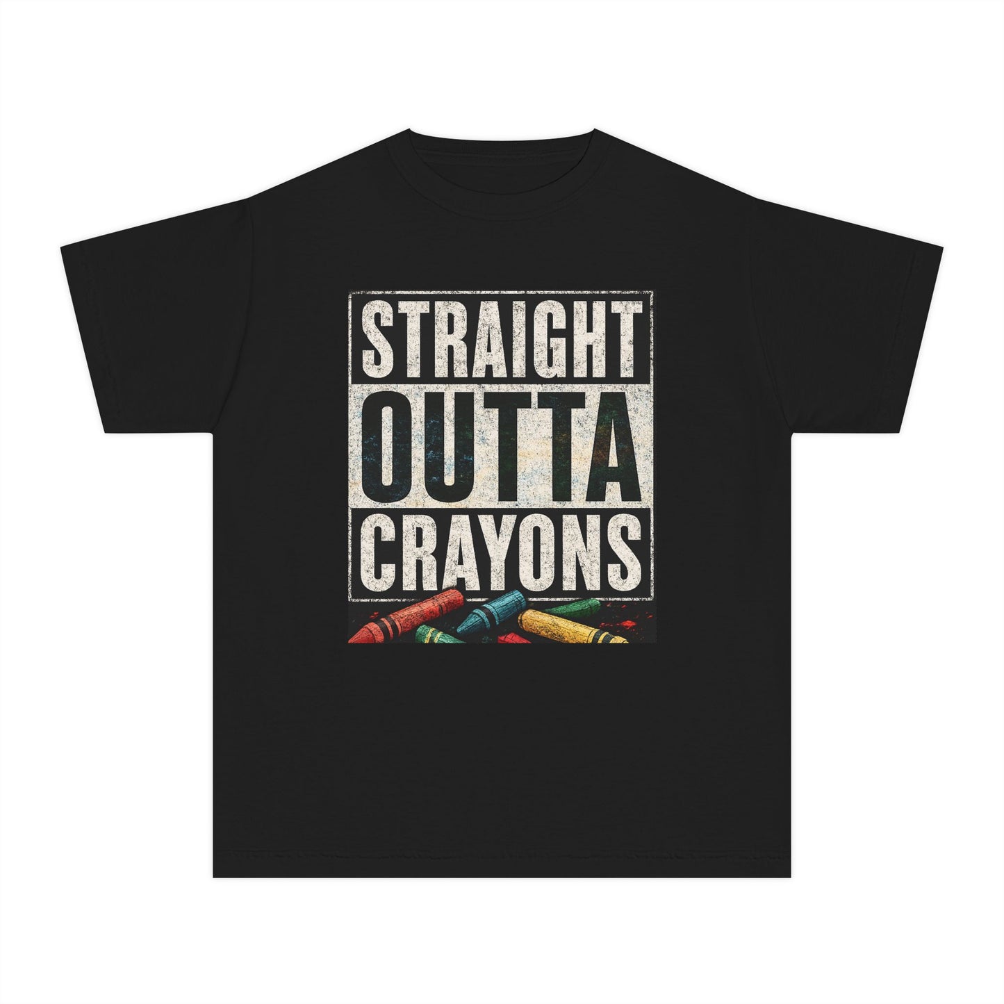 Straight Outta Crayons Youth Tee, Fun Kids T-Shirt, Afro Hair Black American African Girl T-shirt