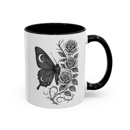 Elegant Floral Butterfly Mug. Black & White Coffee Cup. Home Decor, Gift for Her, Cater to Plant Lovers, Birthday, Everyday Use
