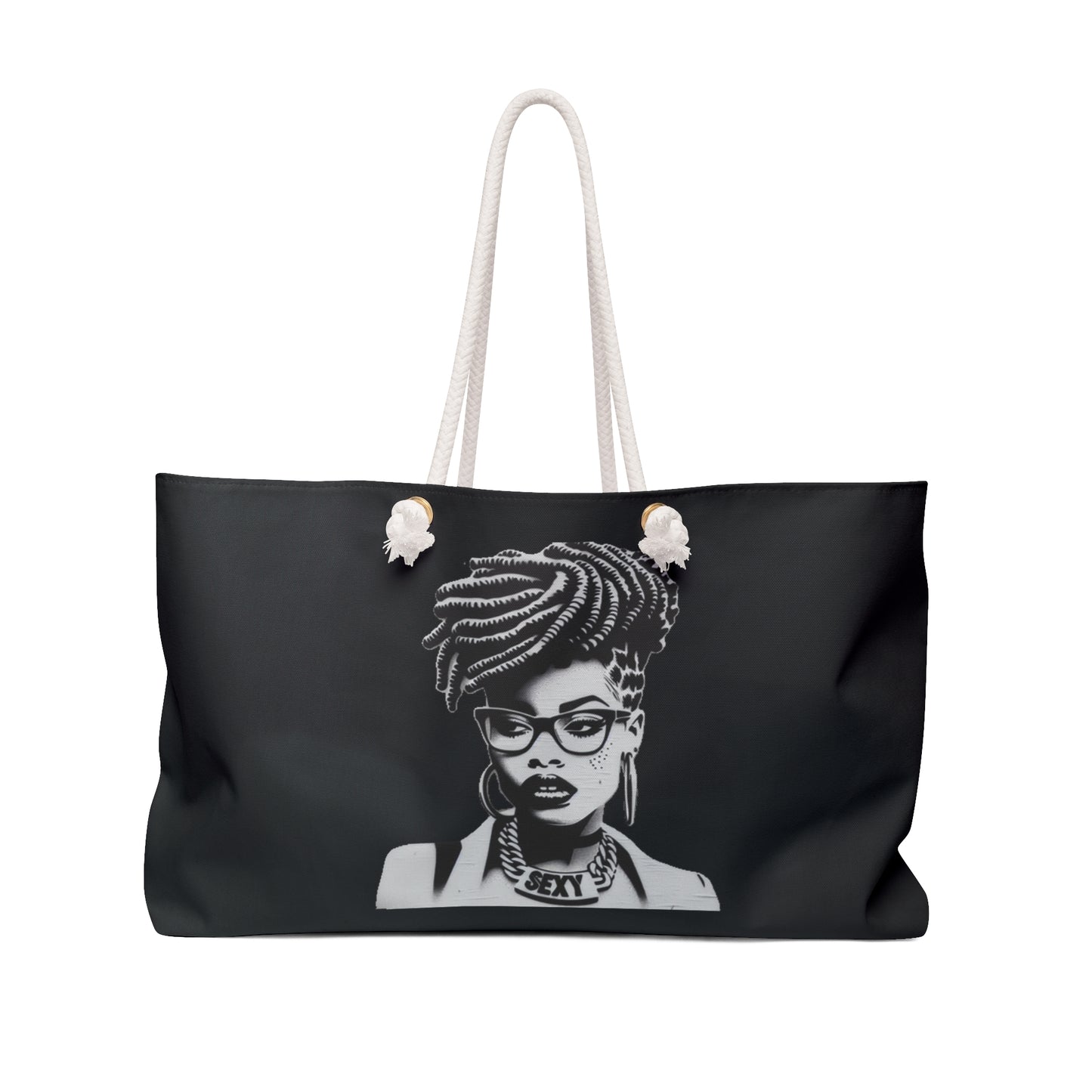 Chic Black Shoulder Tote Bag - Stylish, Trendy, Fashionable, Gift for Her, Afro Hair Black American African Girl