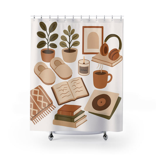 Cozy Vibes Shower Curtain, Home Decor, Bathroom Accessories, Gift for Her, Modern Boho Style, Relaxing Atmosphere