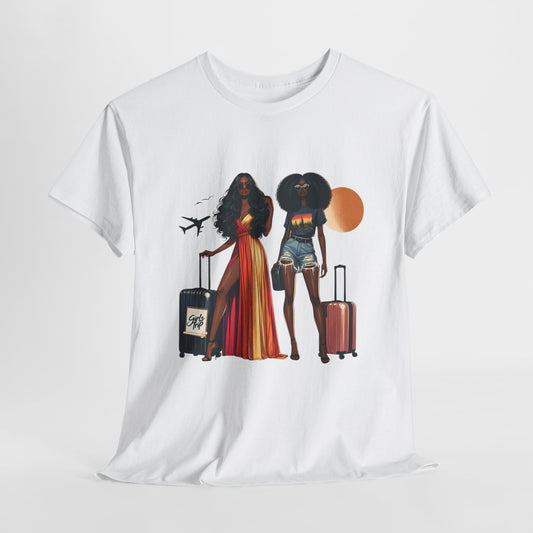 Wheels Up Heels On Travel Vibes Casual Wear Gift for Locs Lovers Afro Hair Black American African Girl T-shirt