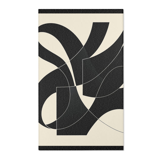 Modern Abstract Area Rug. Stylish Home Decor, Boho Chic Floor Mat, Minimalist Geometric Carpet, Black & White, Contemporary Living