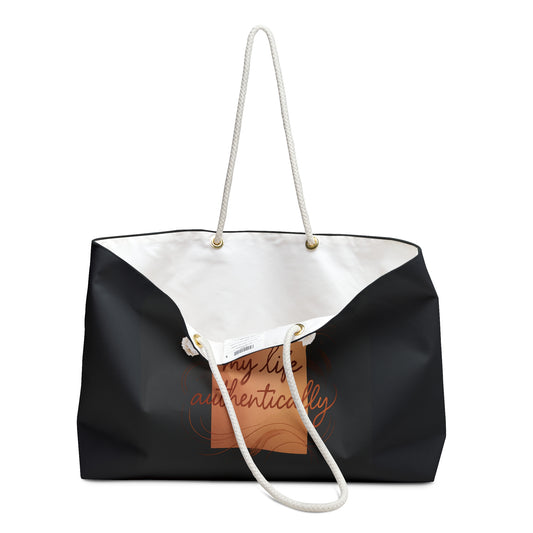 Authentic Living Weekender Bag. Travel Tote, Gym Bag, Beach Bag, Gift for Friends, Inspirational Quote Accessories