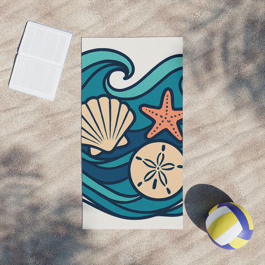 Coastal Beach Towels with Sea Shells and Starfish Design | Perfect for Summer, Pool Days, Gifts, Beach Vacations, Home Decor