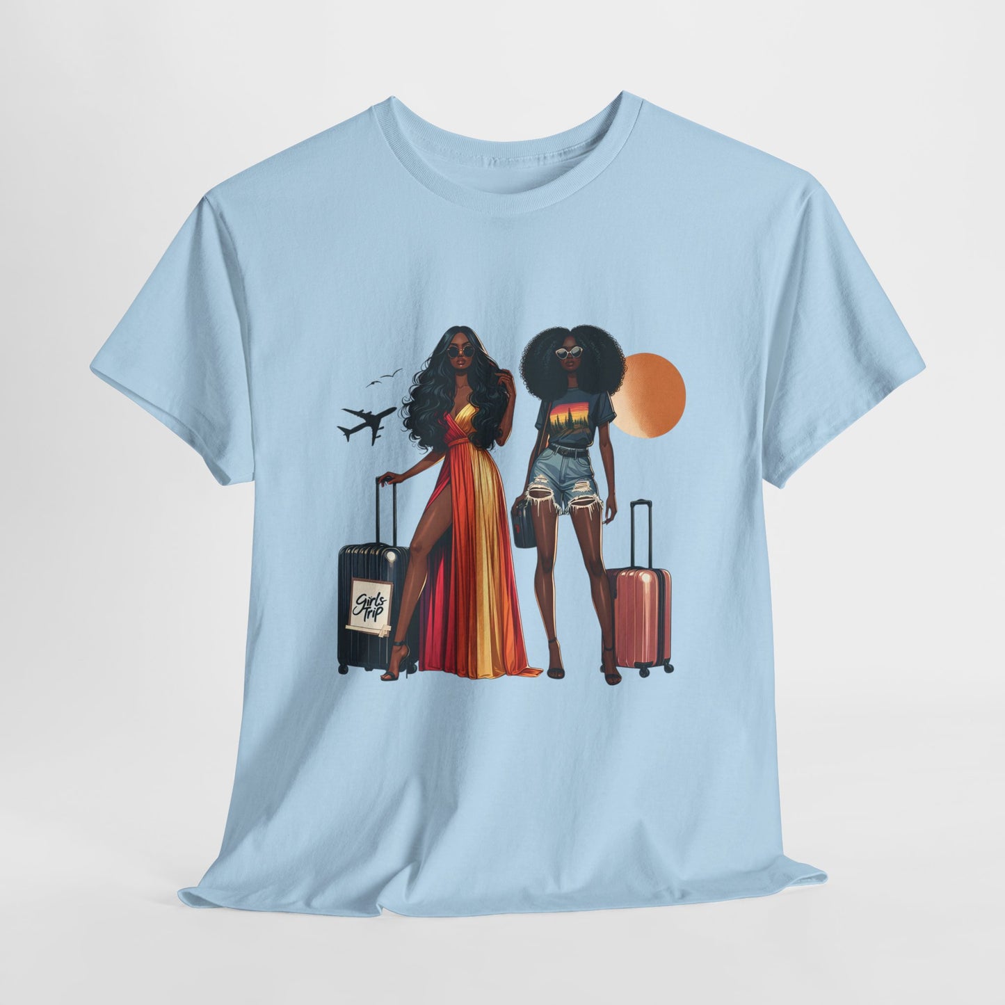 Wheels Up Heels On Travel Vibes Casual Wear Gift for Locs Lovers Afro Hair Black American African Girl T-shirt