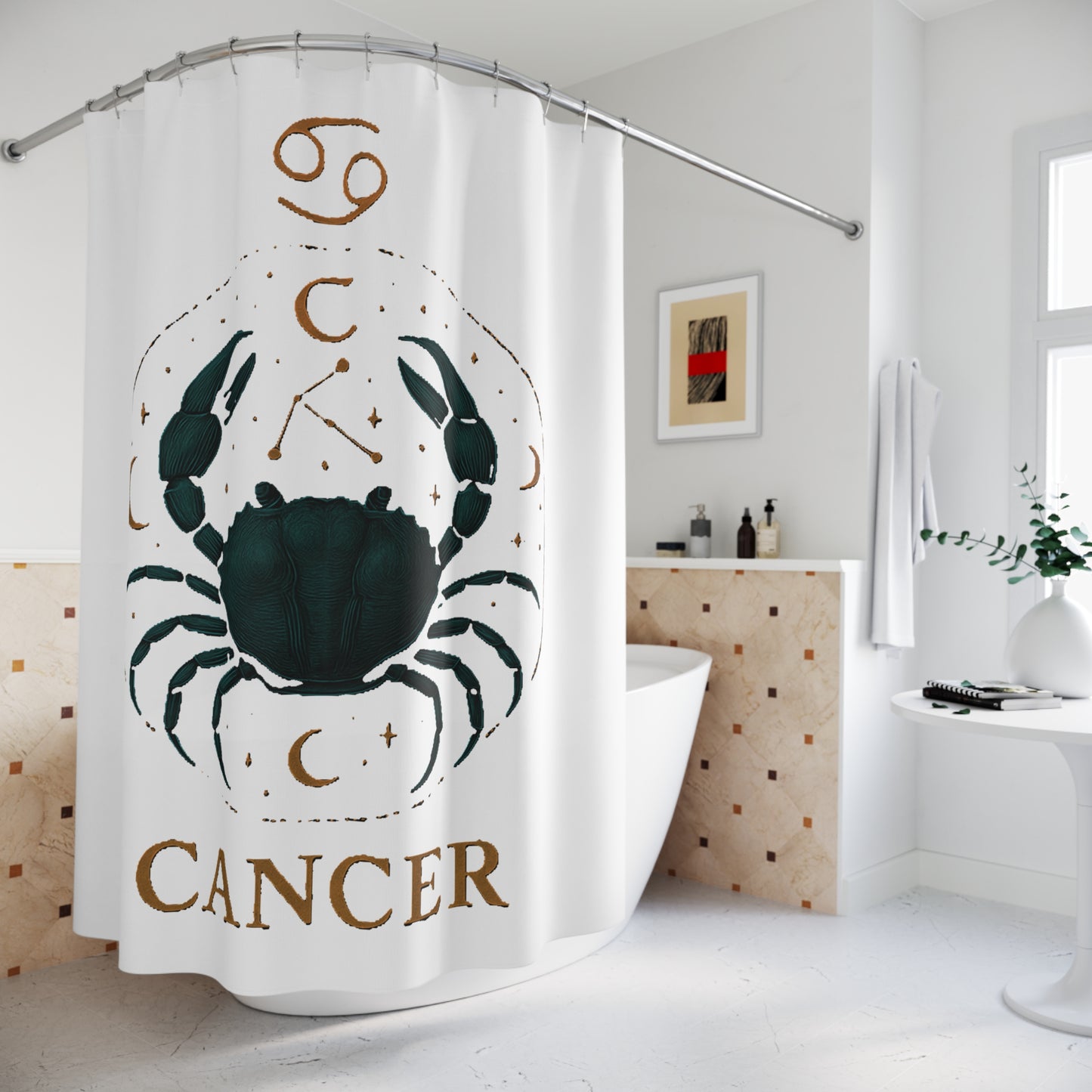 Cancer Zodiac Shower Curtain, Astrology Decor for Bathroom, Horoscope Gift, Crab Design, Unique Bathroom Accessories