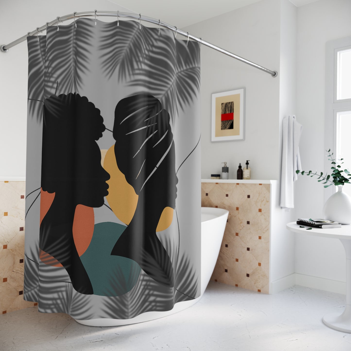 Bohemian Shower Curtain, Modern Bathroom Decor, Afrocentric Home Accent, Tropical Vibe, Gift for New Homeowners, Adjustable Size