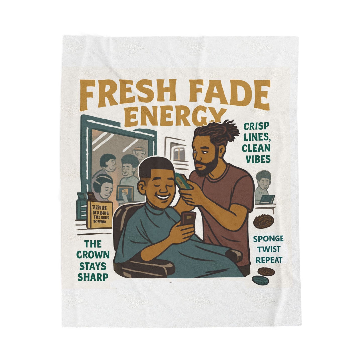 Fresh Fade Energy Cozy Velveteen Plush Blanket. Gift for Him. Home Decor, Barber Shop Decor, Birthday Gift