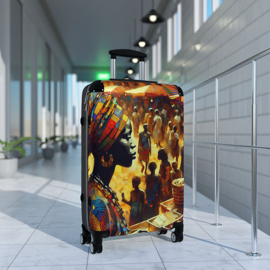 Vibrant Travel Suitcase, Artistic Luggage, Bohemian Design, Afro Hair Black American African Girl