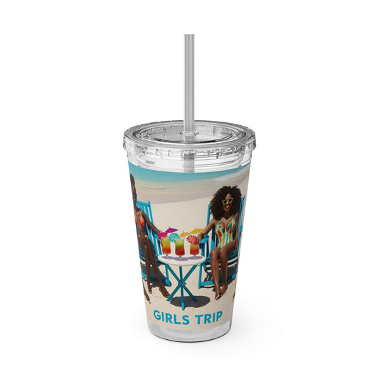 Girls Trip Tumbler with Straw - 16oz Summer Travel Cup