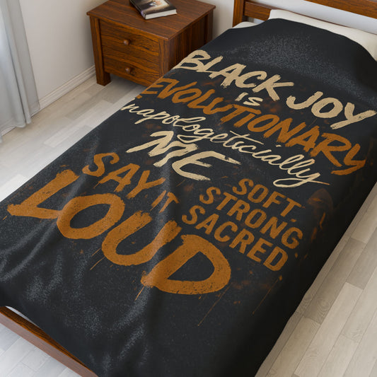 Black Joy Revolutionary Plush Blanket. Cozy Home Decor, Inspirational Gift, Soft Throw Blanket, Warm Blanket for All Occasions