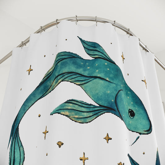 Pisces Shower Curtain, Zodiac Decor, Bathroom Art, Astrology Gift, Unique Fish Design, Birthday. Housewarming Gift