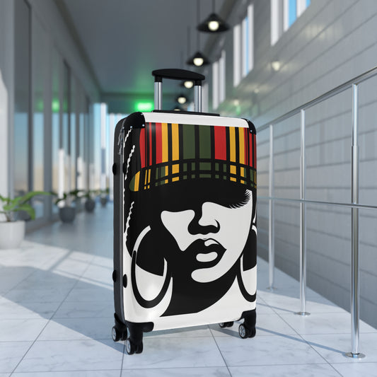 Trendy Travel Suitcase with Graphic Design for Trendy Jetsetters Afro Hair Black American African Girl