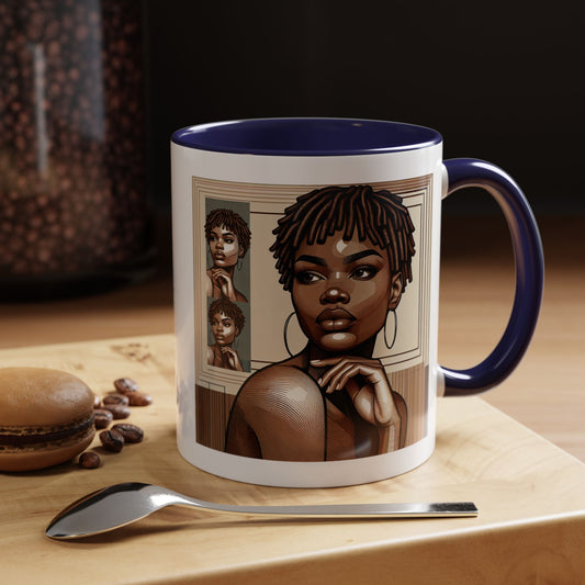 Elegant Art Coffee Mug, Unique Mug Gift, Black Girl Coffee Cup, Afrocentric Accent Mug