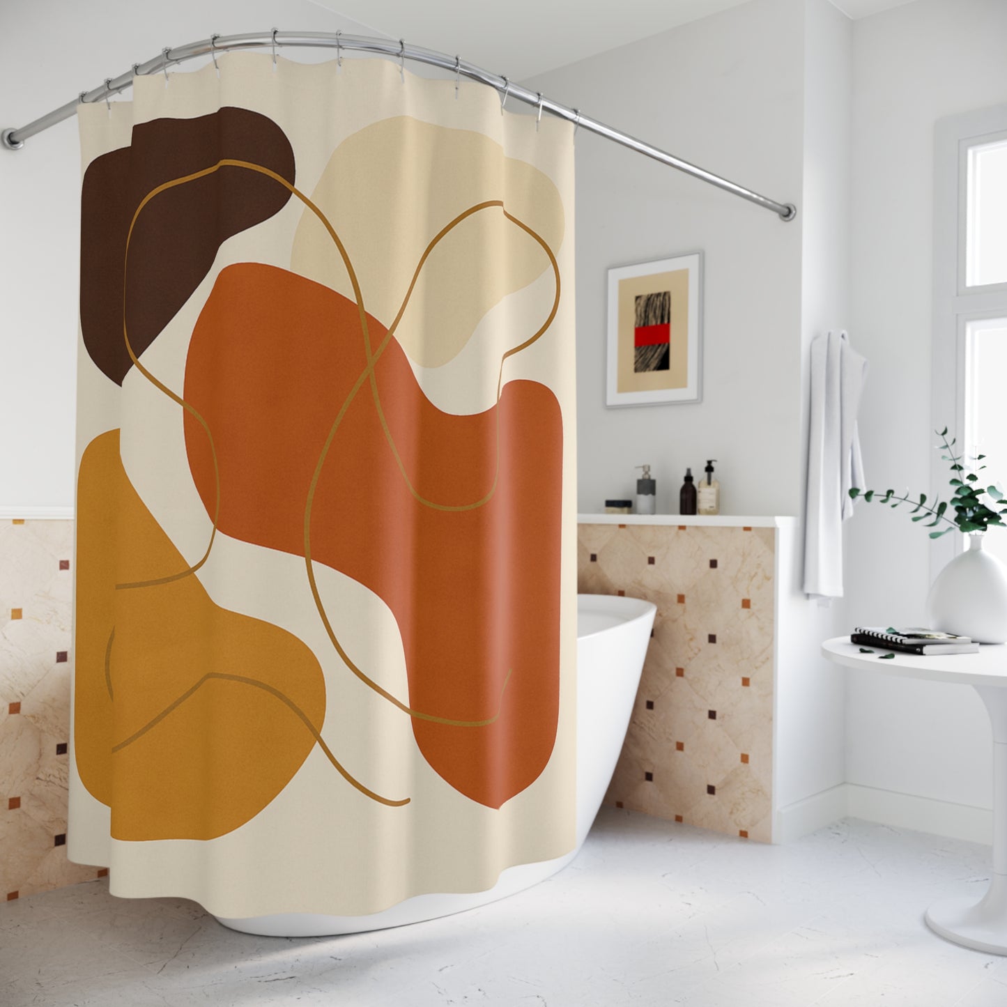 Modern Abstract Shower Curtain. Boho Bathroom Decor, Geometric Design, Unique Gift, Home Makeover, Stylish Accent