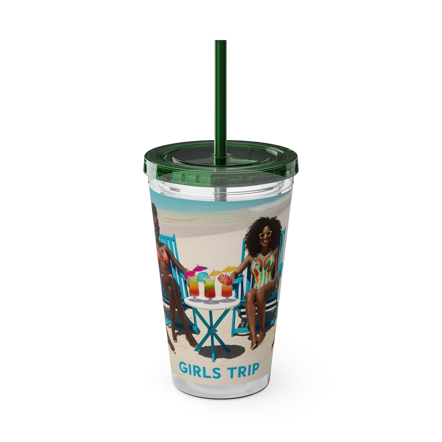 Girls Trip Tumbler with Straw - 16oz Summer Travel Cup