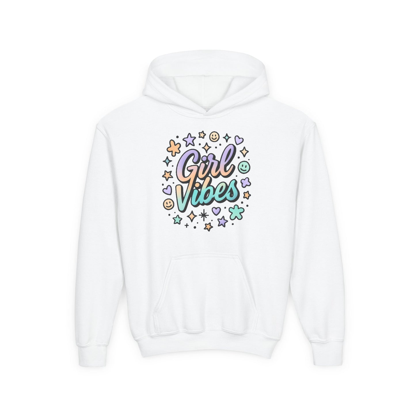 Youth Hoodie with 'Girl Vibes' Design, Trendy Pullover for Teens, Perfect Gift for Birthdays, Casual Wear, and Everyday Comfort