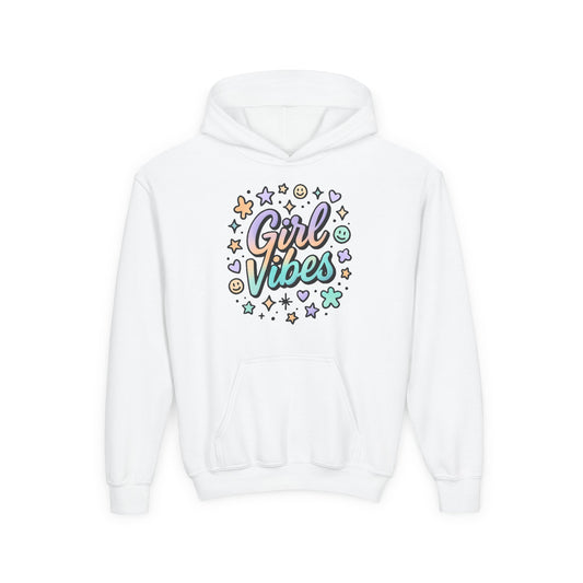 Youth Hoodie with 'Girl Vibes' Design, Trendy Pullover for Teens, Perfect Gift for Birthdays, Casual Wear, and Everyday Comfort