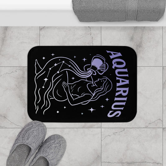 Aquarius Zodiac Bath Mat, Astrology Gift, Horoscope Home Decor, Celestial Bath Rug, Zodiac Sign Shower Mat