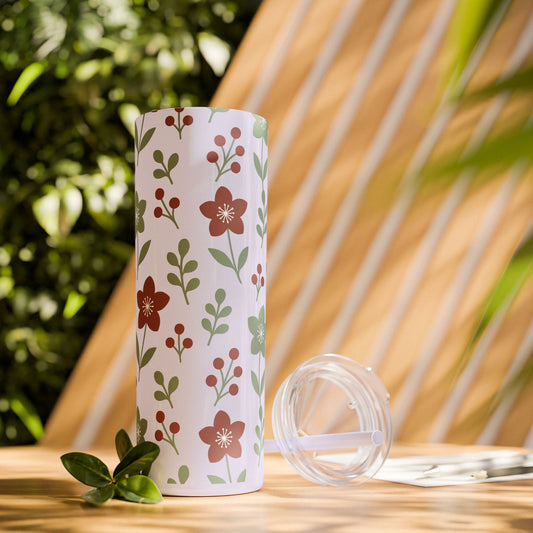 Skinny Tumbler with Straw, 20oz abstract flower design. Travel tumbler