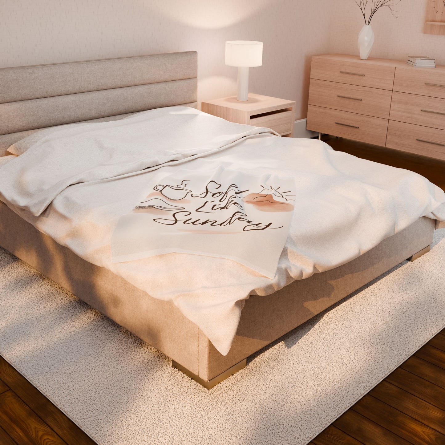 Soft Like Sunday Design, Cozy Velveteen Plush Blanket, Throw Blanket for Relaxation, Home Decor, Gift for Her