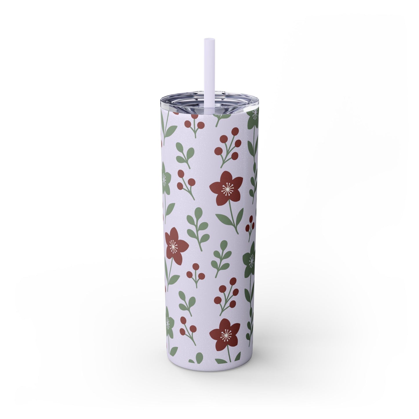 Skinny Tumbler with Straw, 20oz abstract flower design. Travel tumbler