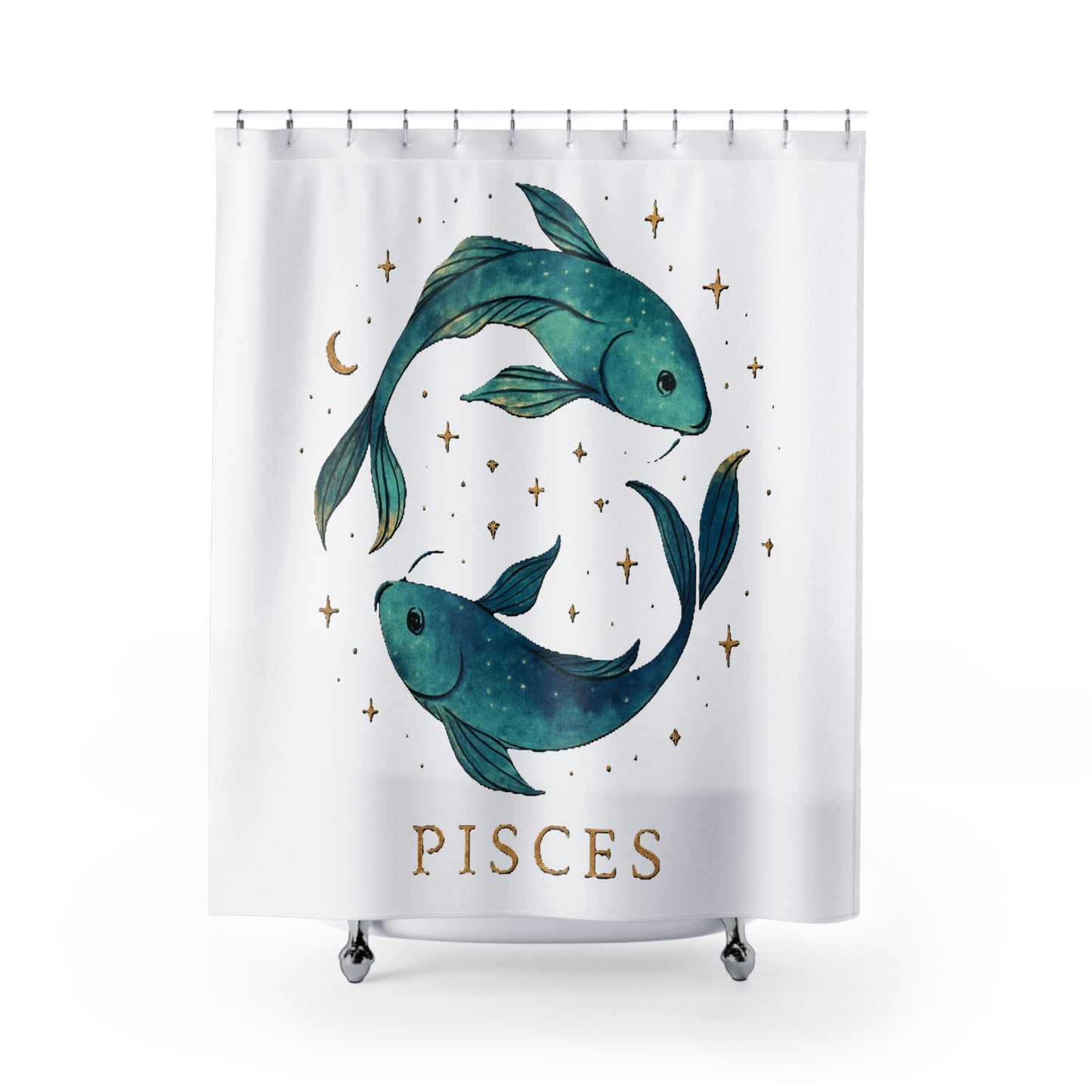 Pisces Shower Curtain, Zodiac Decor, Bathroom Art, Astrology Gift, Unique Fish Design, Birthday. Housewarming Gift