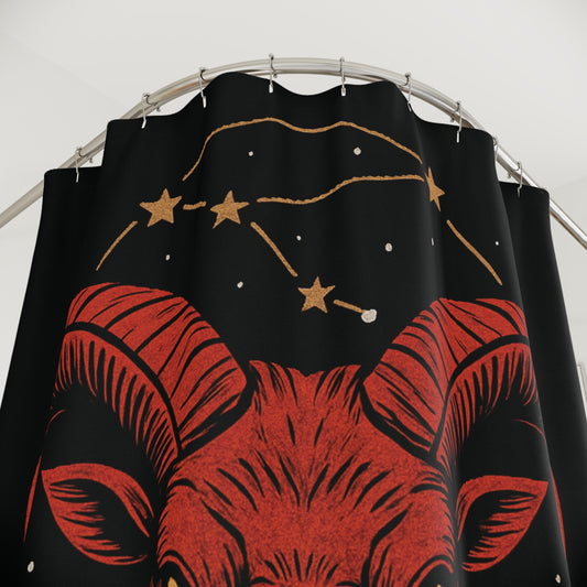 Aries Shower Curtain, Zodiac Decor, Home Bathroom Accessory, Astrology, Horoscope Gift, Star Sign Decoration