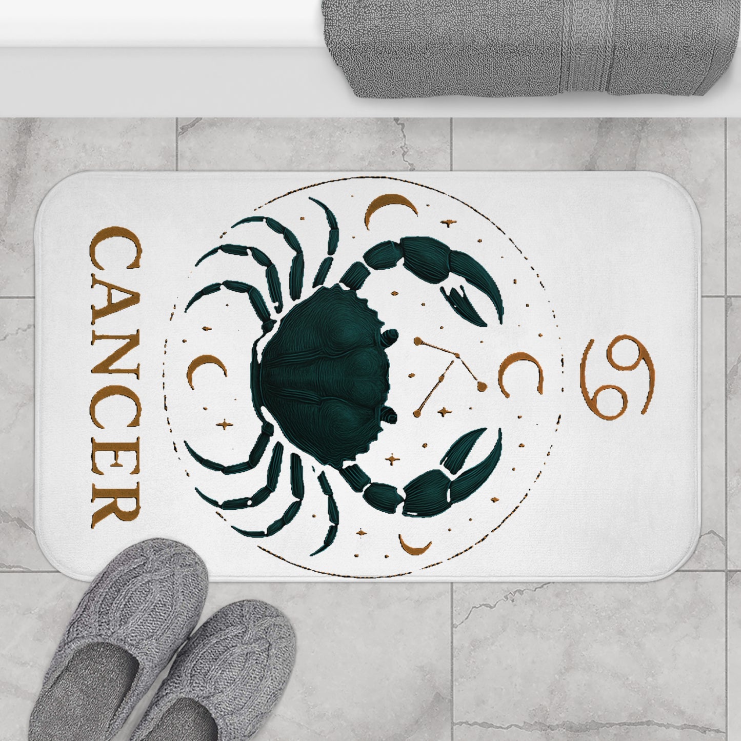 Cancer Zodiac Bathmat. Astrology Home Decor, Celestial Gift, Bathroom Accessory, Crab Design. Floor Rug