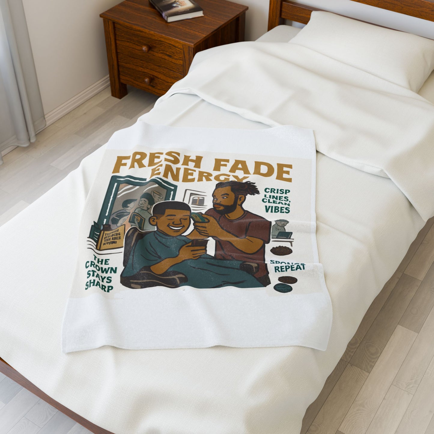 Fresh Fade Energy Cozy Velveteen Plush Blanket. Gift for Him. Home Decor, Barber Shop Decor, Birthday Gift