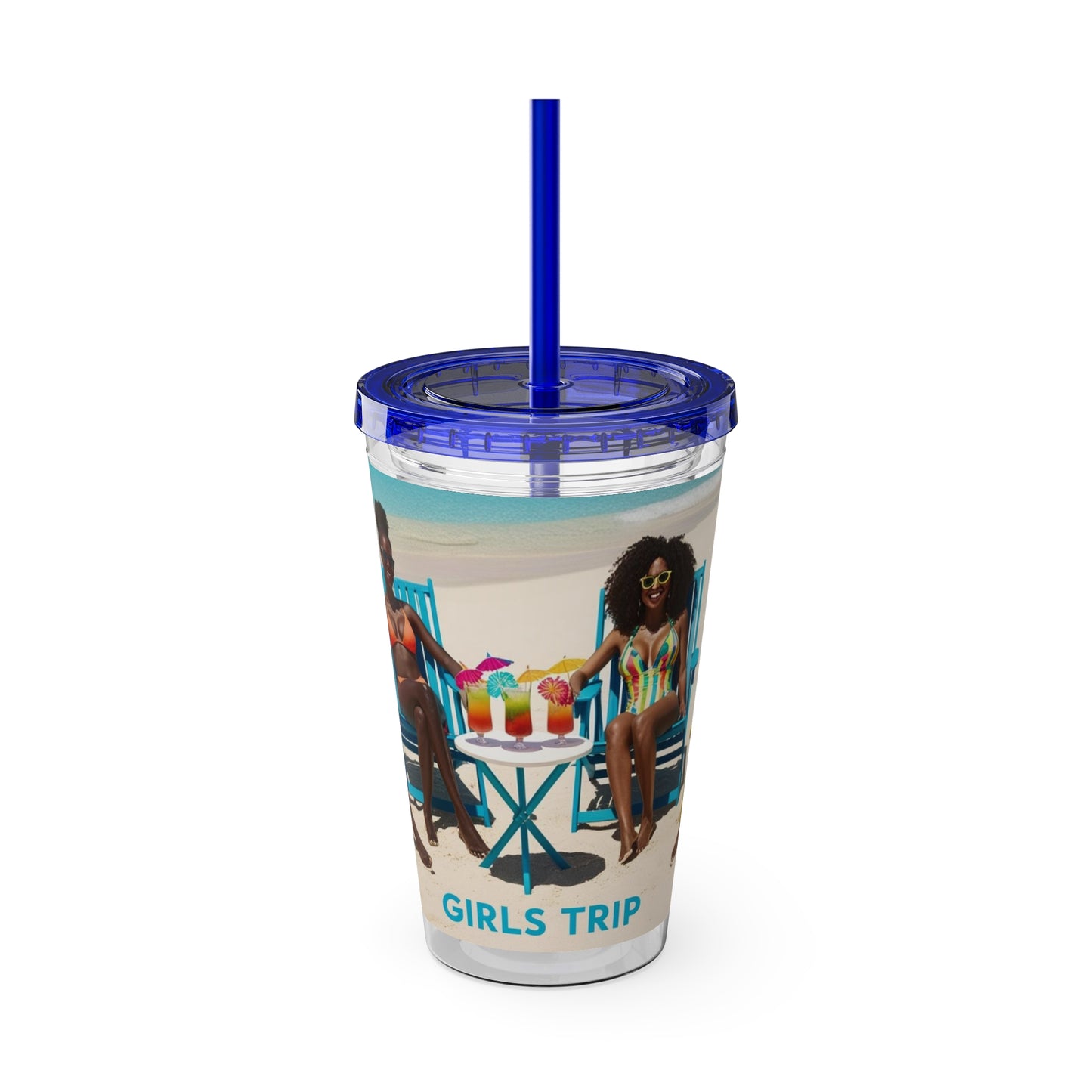 Girls Trip Tumbler with Straw - 16oz Summer Travel Cup