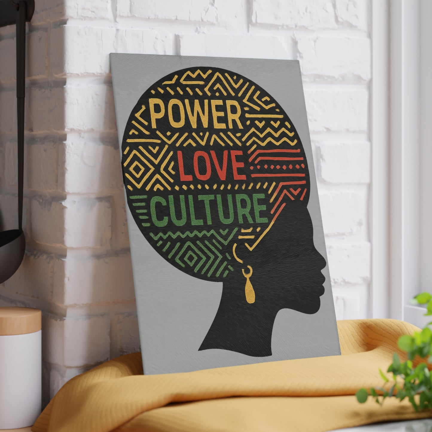Empowering Glass Cutting Board Featuring "Power, Love, Culture" | Unique Kitchen Gift, Artistic Home Decor, Cultural Celebration