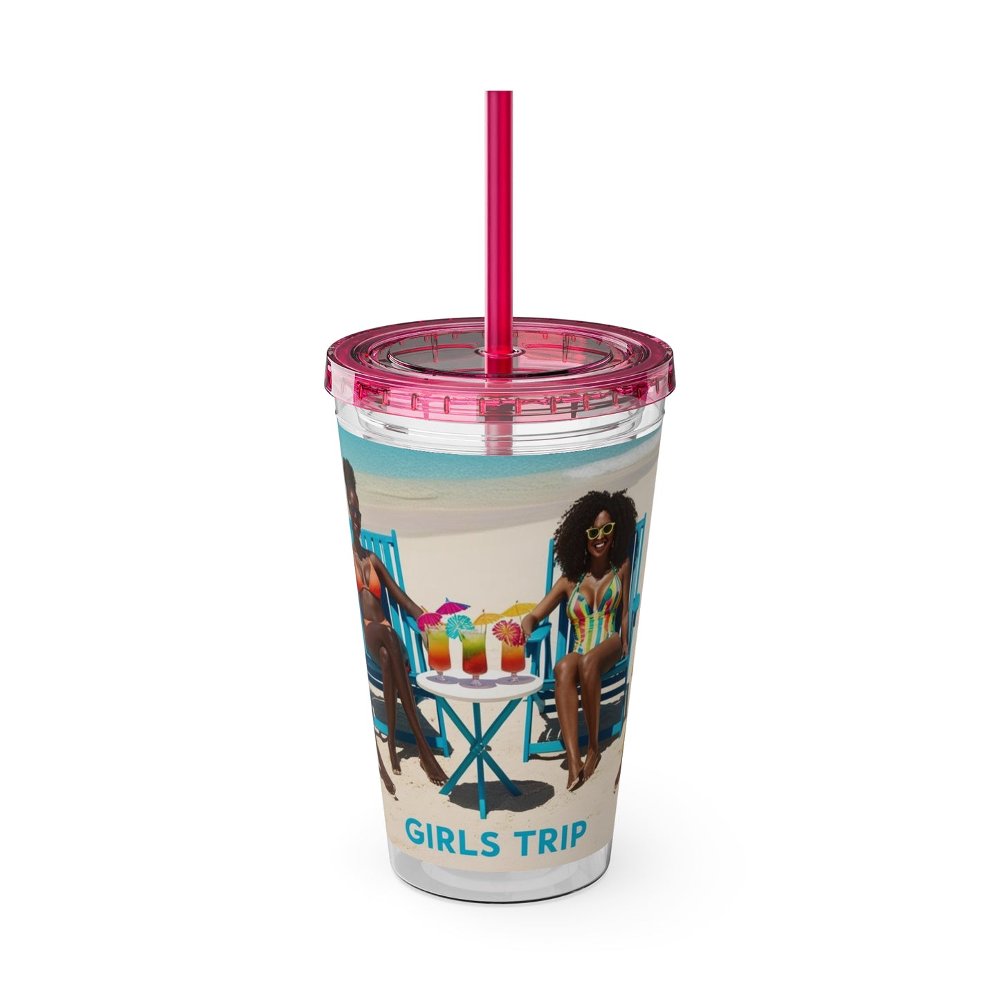 Girls Trip Tumbler with Straw - 16oz Summer Travel Cup