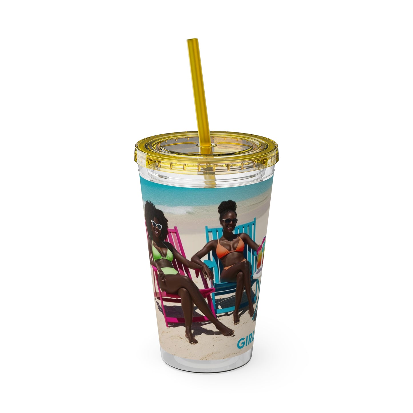 Girls Trip Tumbler with Straw - 16oz Summer Travel Cup