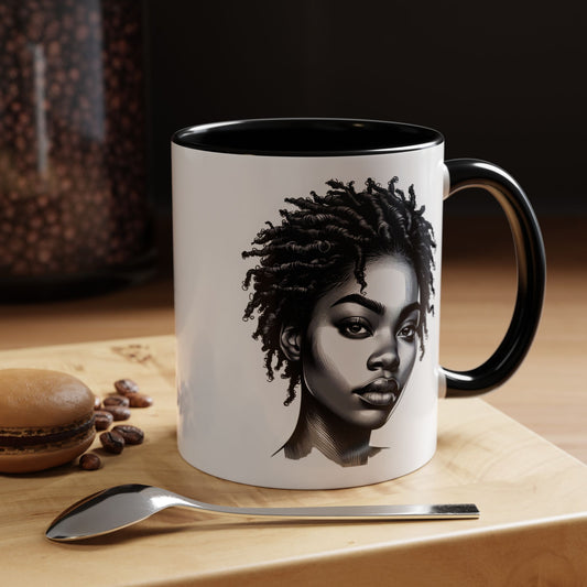 Afrocentric Accent Coffee Mug, Artistic Mug for Home, Unique Gift for Her, Afro Hair Black American African Girl