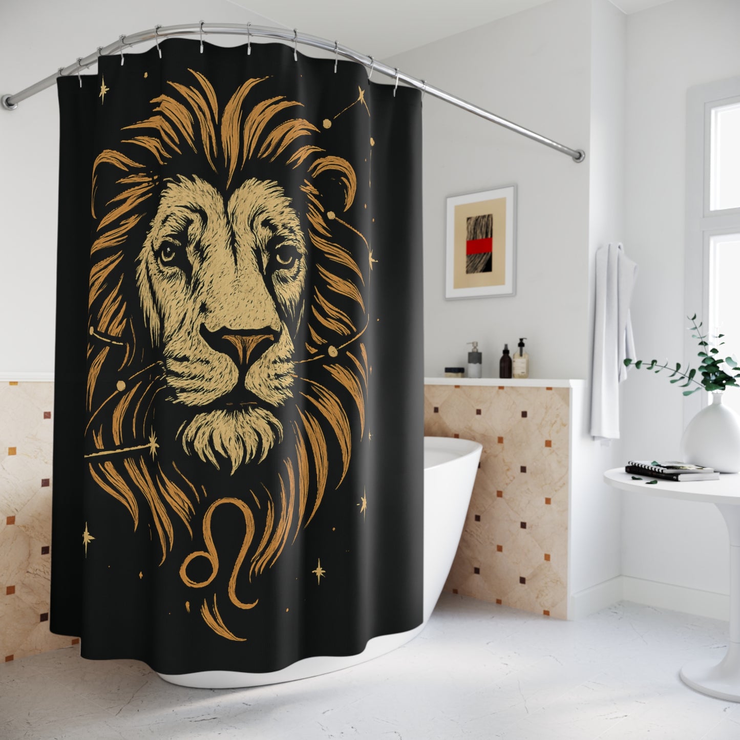 Leo Shower Curtain, Zodiac Decor for Bathroom, Astrology Gift, Unique Home Decor, Leo Constellation Design