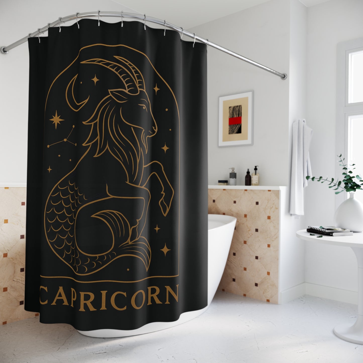 Capricorn Zodiac Shower Curtain, Astrological Home Decor, Stylish Bathroom Accessory, Celestial Gift
