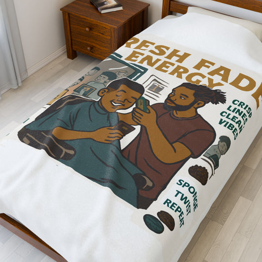 Fresh Fade Energy Cozy Velveteen Plush Blanket. Gift for Him. Home Decor, Barber Shop Decor, Birthday Gift