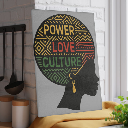 Empowering Glass Cutting Board Featuring "Power, Love, Culture" | Unique Kitchen Gift, Artistic Home Decor, Cultural Celebration