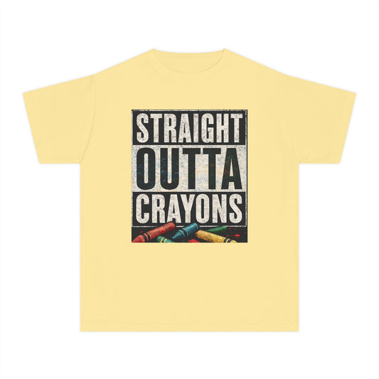 Straight Outta Crayons Youth Tee, Fun Kids T-Shirt, Afro Hair Black American African Girl T-shirt
