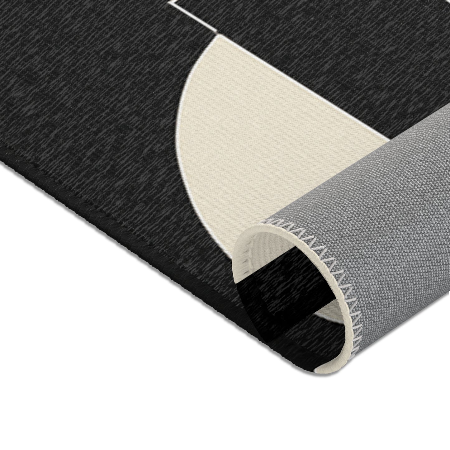 Modern Abstract Area Rug. Stylish Home Decor, Boho Chic Floor Mat, Minimalist Geometric Carpet, Black & White, Contemporary Living