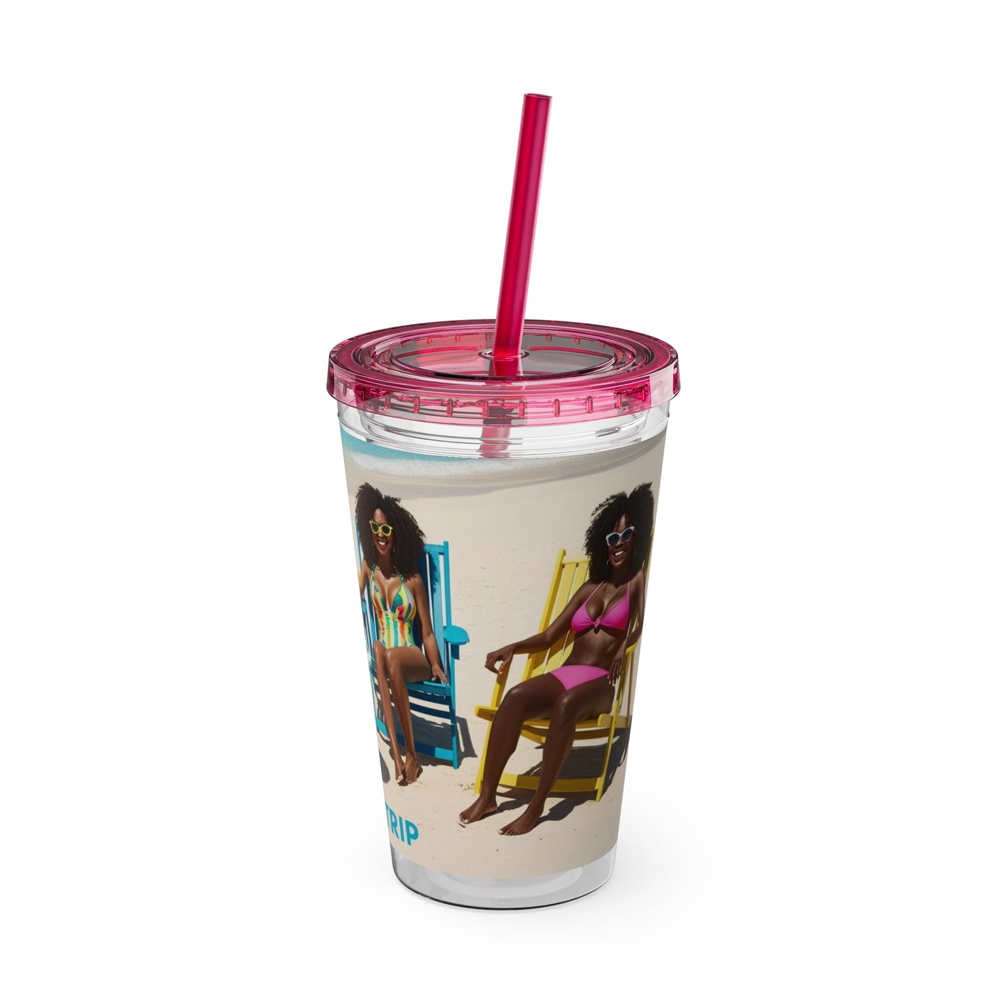 Girls Trip Tumbler with Straw - 16oz Summer Travel Cup
