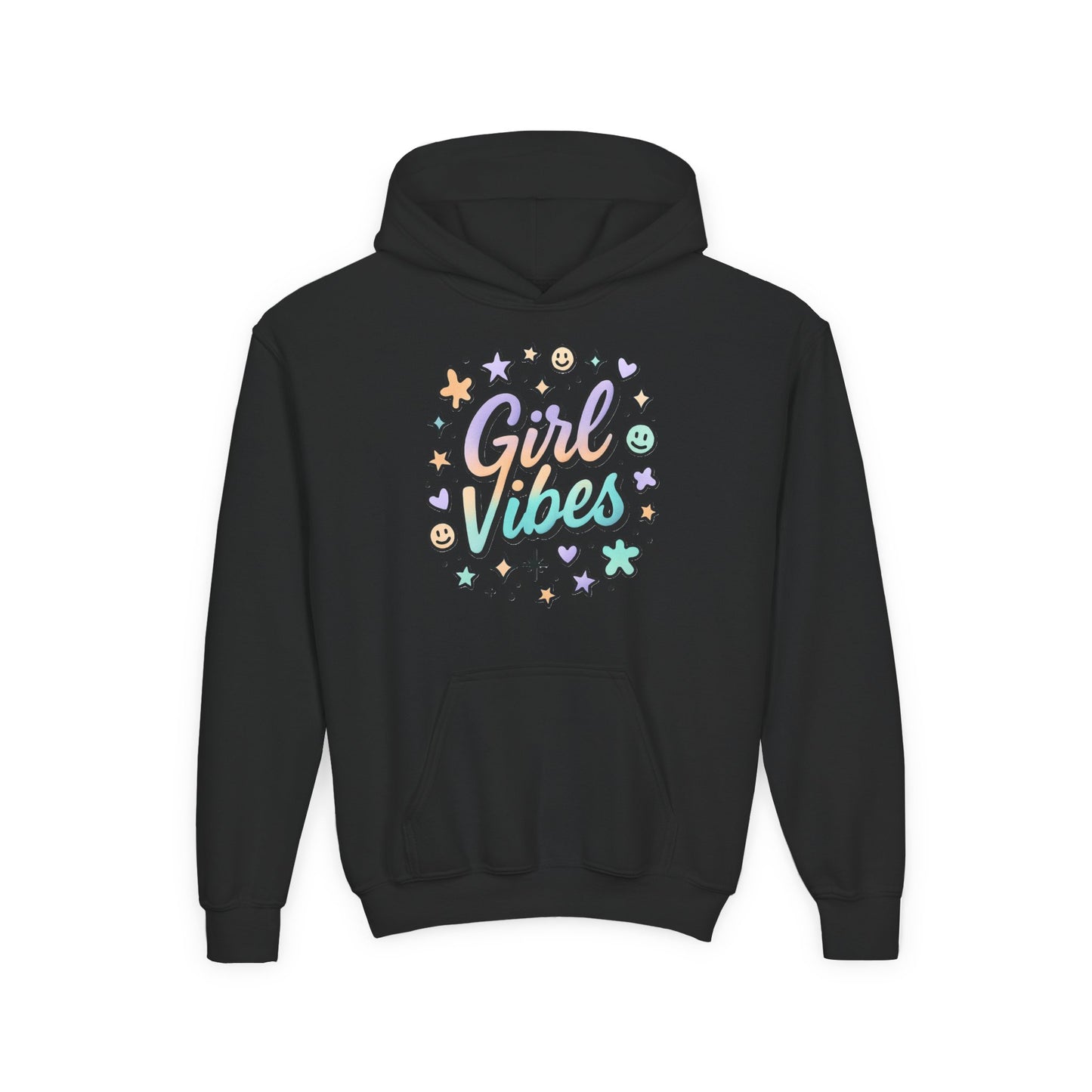 Youth Hoodie with 'Girl Vibes' Design, Trendy Pullover for Teens, Perfect Gift for Birthdays, Casual Wear, and Everyday Comfort