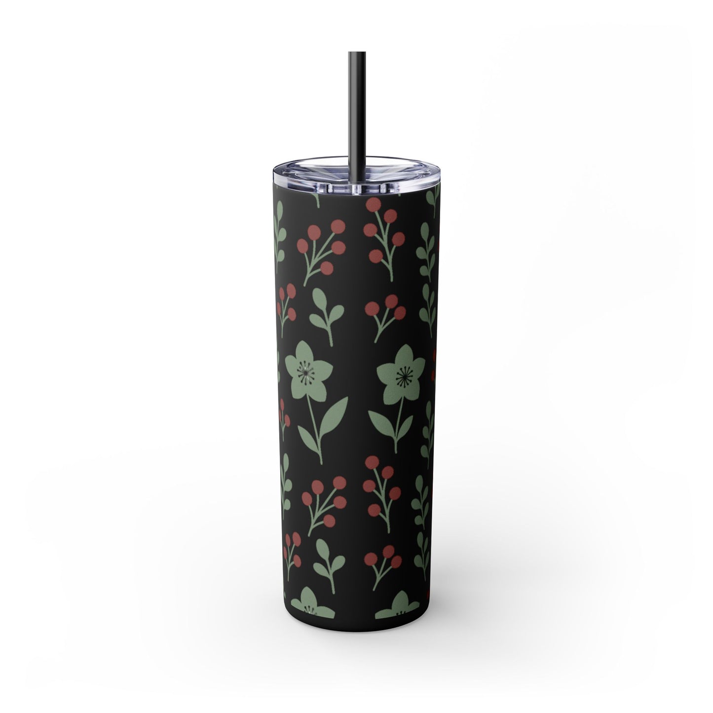 Skinny Tumbler with Straw, 20oz abstract flower design. Travel tumbler