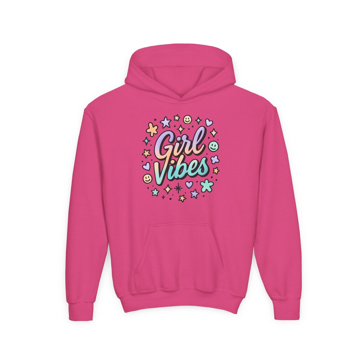 Youth Hoodie with 'Girl Vibes' Design, Trendy Pullover for Teens, Perfect Gift for Birthdays, Casual Wear, and Everyday Comfort