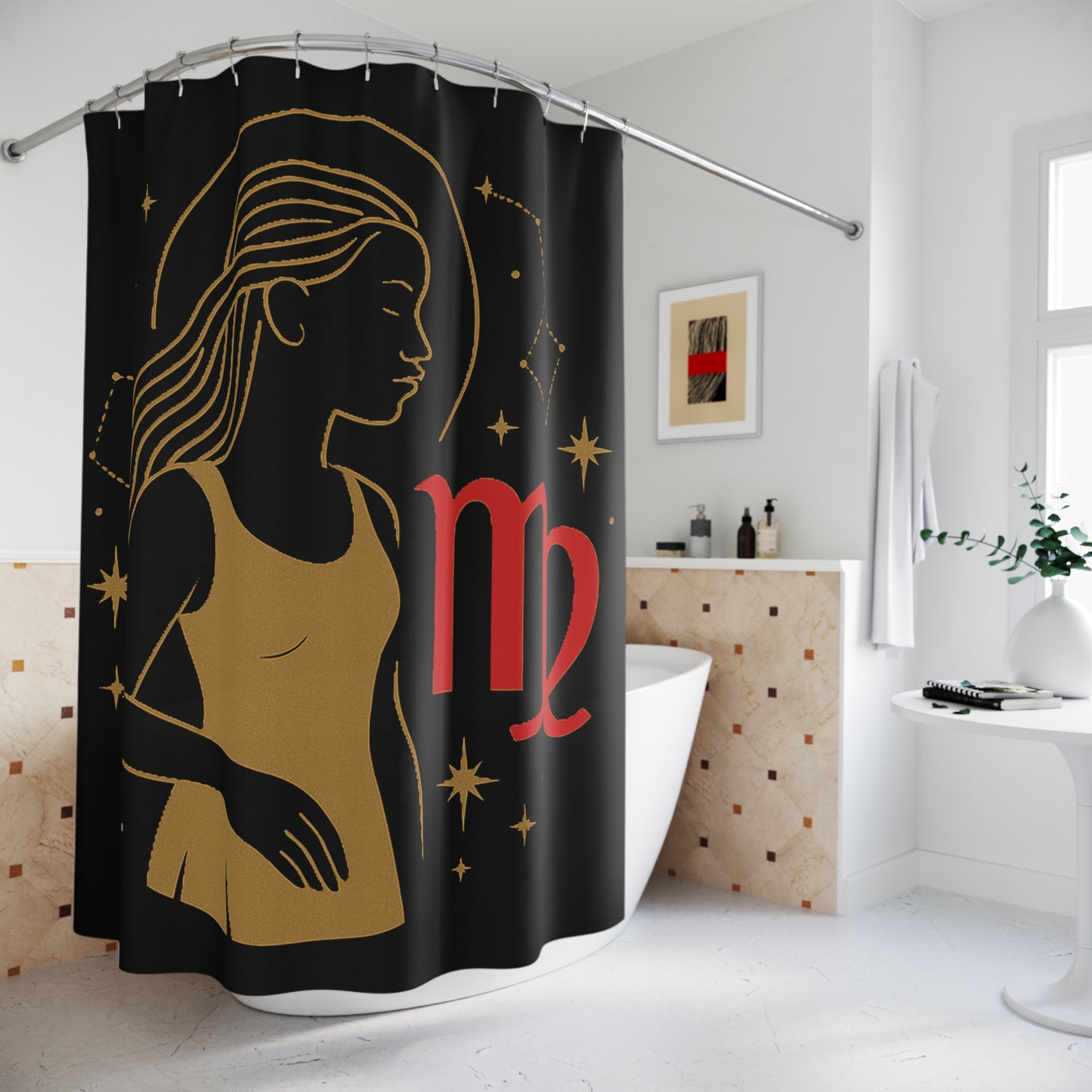 Virgo Zodiac Shower Curtains, Astrology Decor, Bathroom Accessories, Celestial Theme, Unique Gift for Astrology Lovers