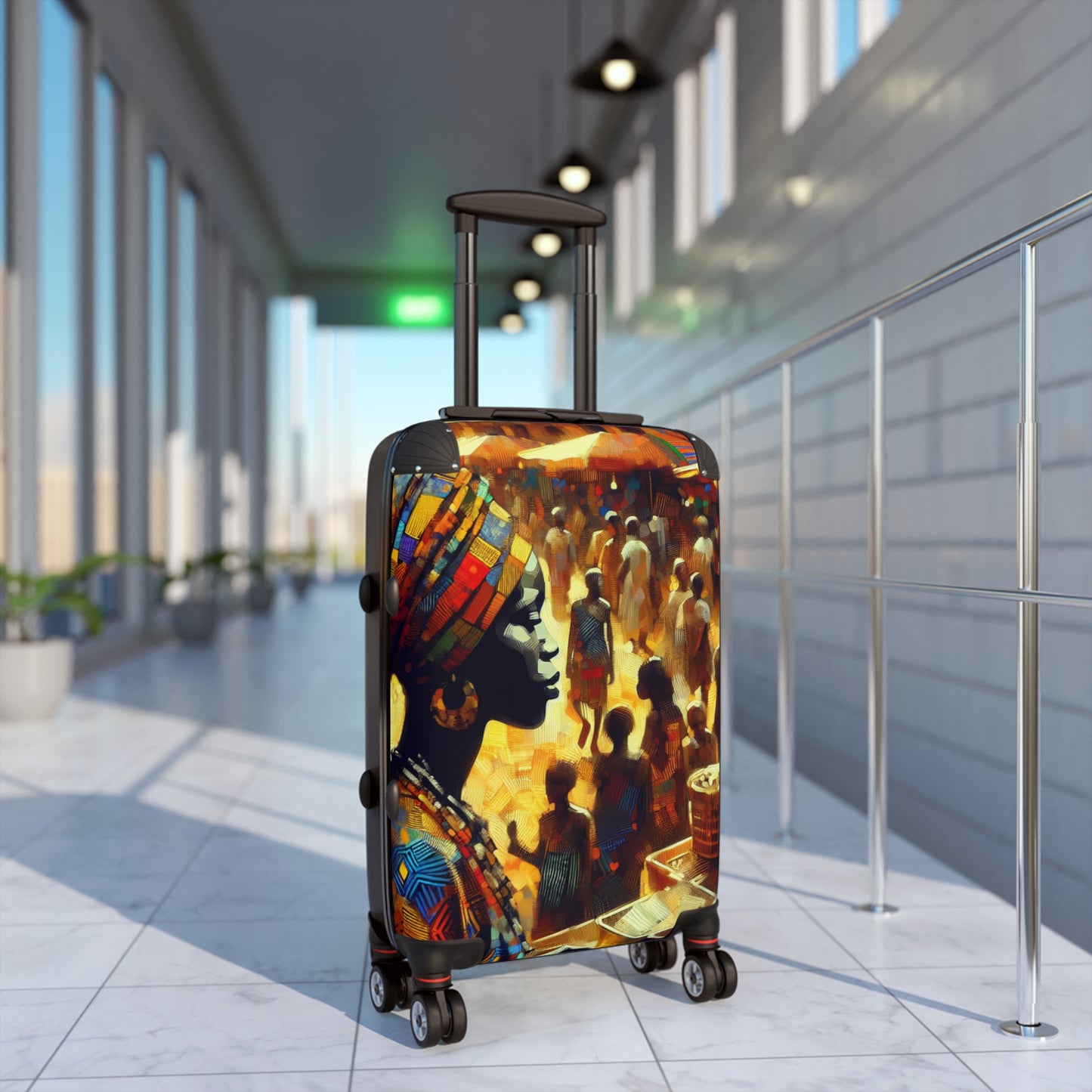 Vibrant Travel Suitcase, Artistic Luggage, Bohemian Design, Afro Hair Black American African Girl